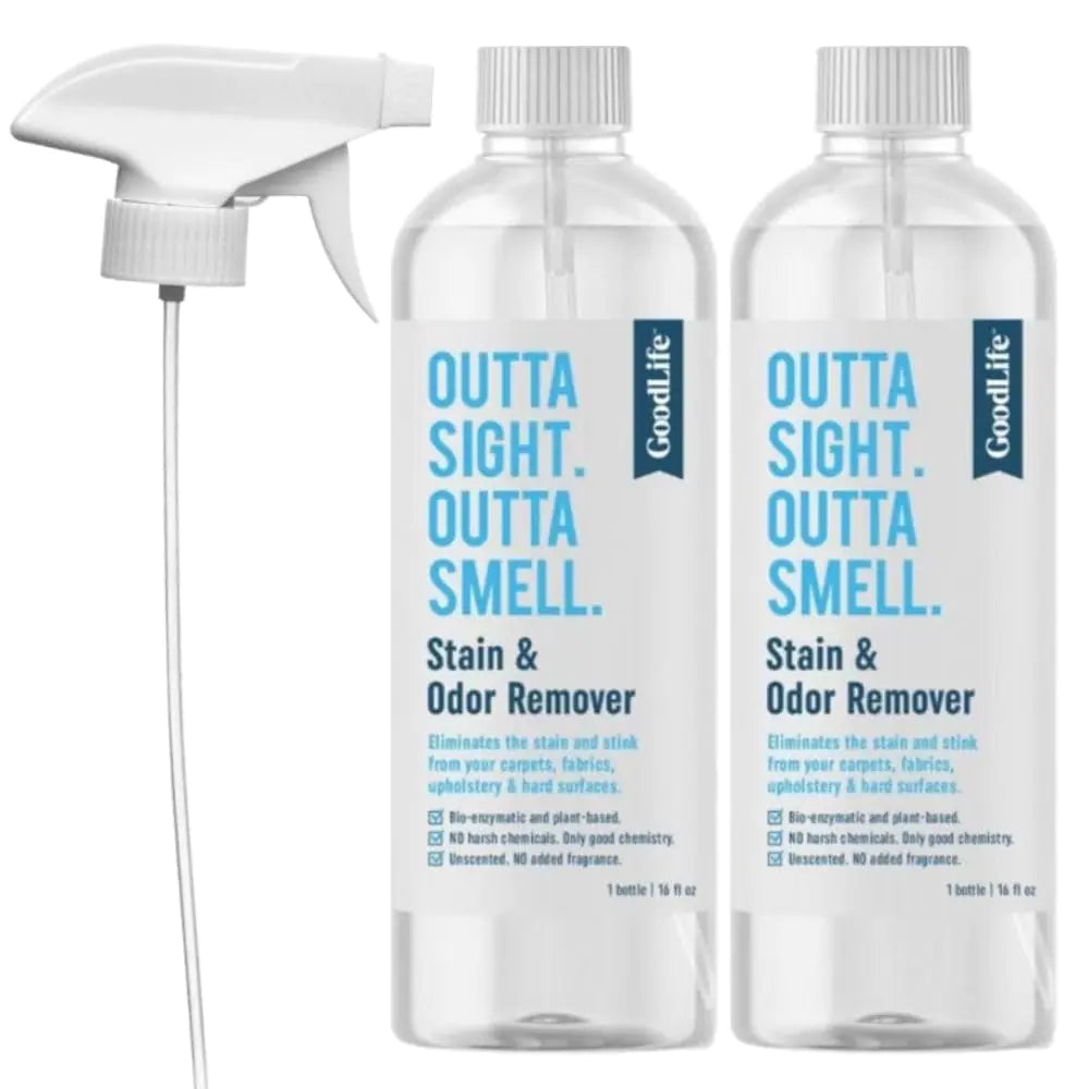 Good Life Solutions Natural Odor and Stain Remover Spray - Unscented Plant-Based Child & Pet Safe Cleaner Earth-Friendly Odor Eliminator Eco Cleaning Products for Home Carpet (2 Pack 16.0 fl oz)