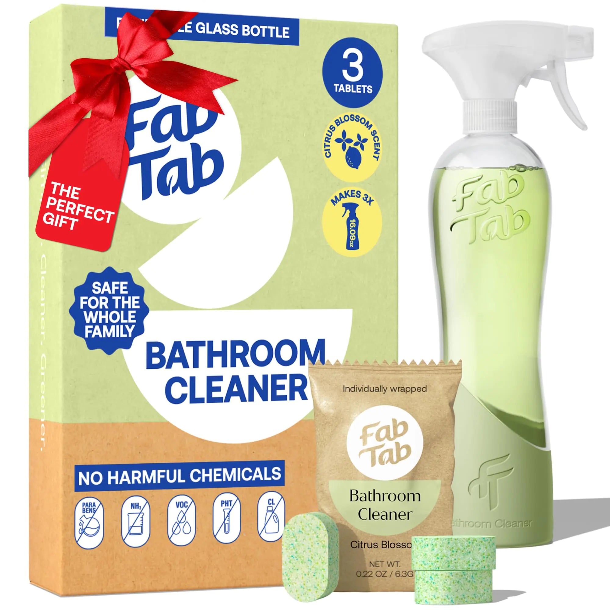 Fab Tab Bathroom Cleaner Starter Kit - Natural Cleaning Products - Household Cleaners - All-Purpose Cleaner Tablets - Plant-Based - Plastic-Free | Citrus Scent | No Harsh Chemicals