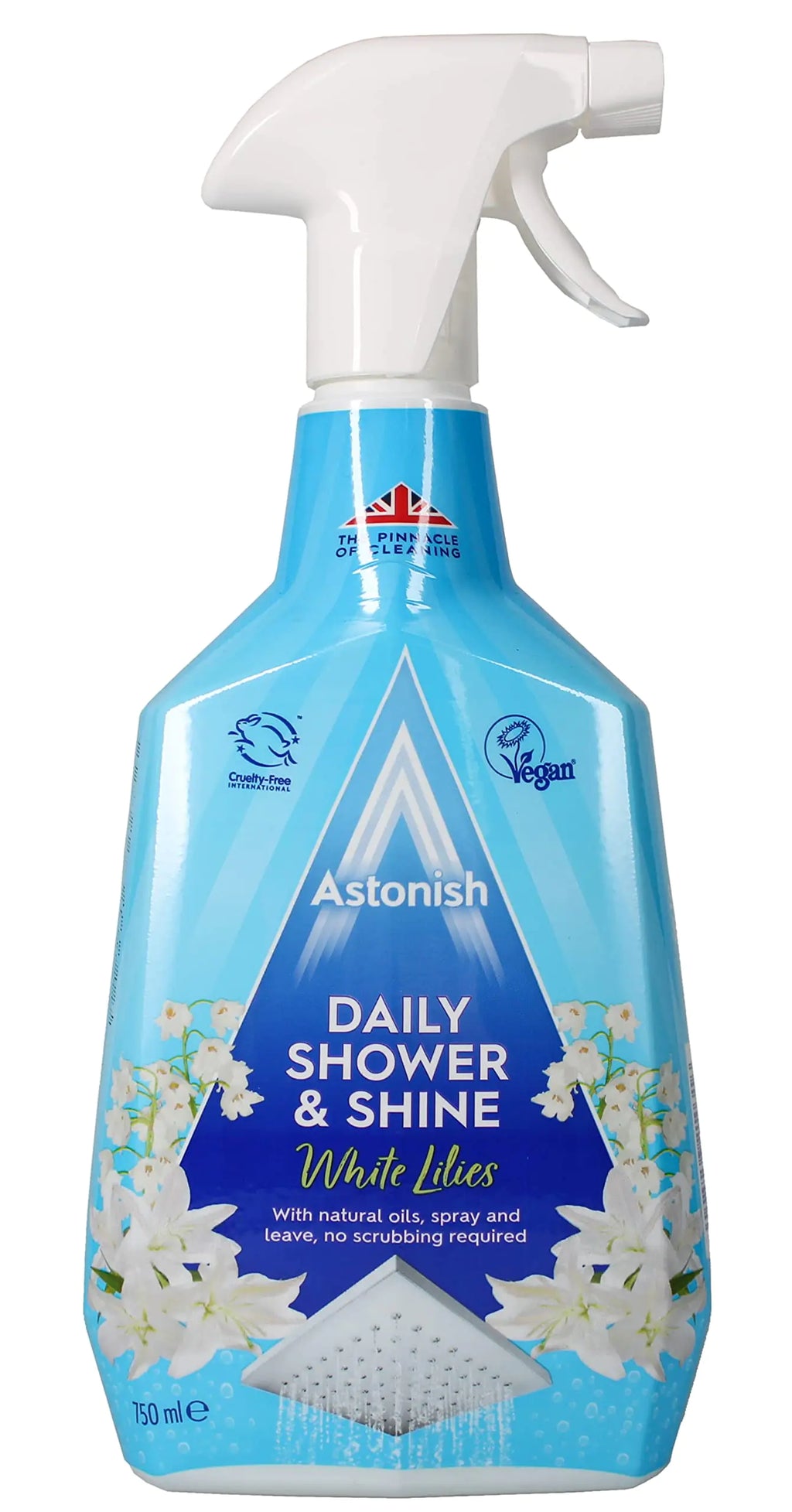 Astonish Daily Shower Shine White Lilies Cleaning Spray - No Scrub After Shower Spray Foam Prevents Watermarks & Limescale Buildup - Vegan Cruelty-Free Household Cleaning Products 750ml Spray Bottle